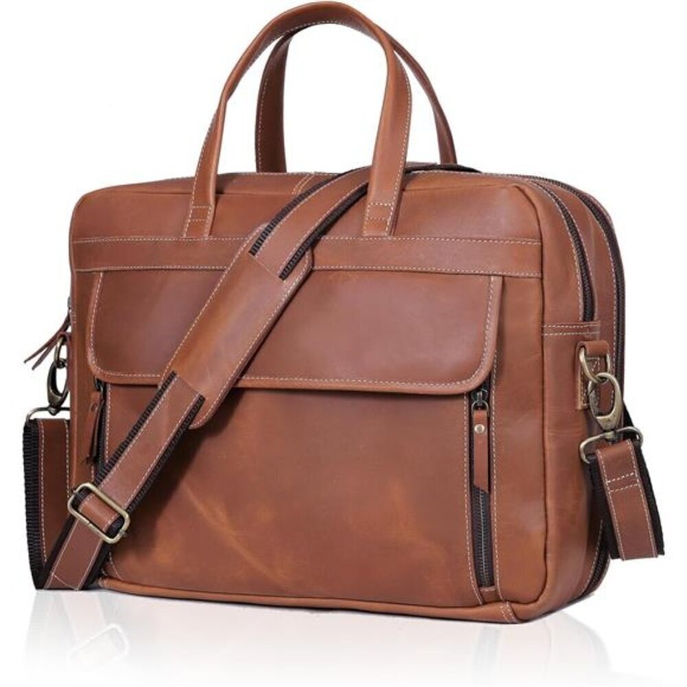 Men's Full Grain Italian Leather Briefcase Handcrafted Laptop Bag